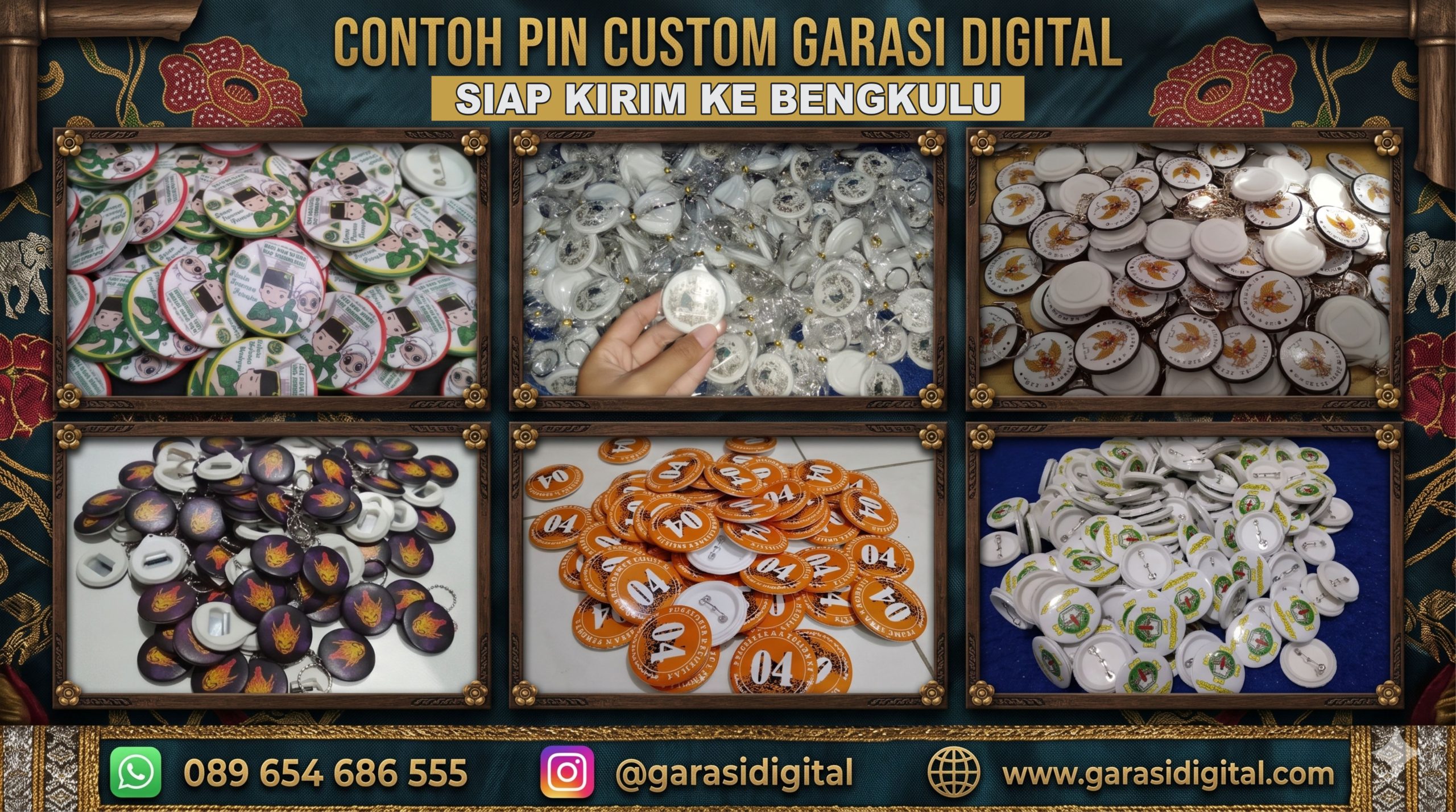 Pin custom full color untuk souvenir dan komunitas di Bengkulu dari Garasi Digital