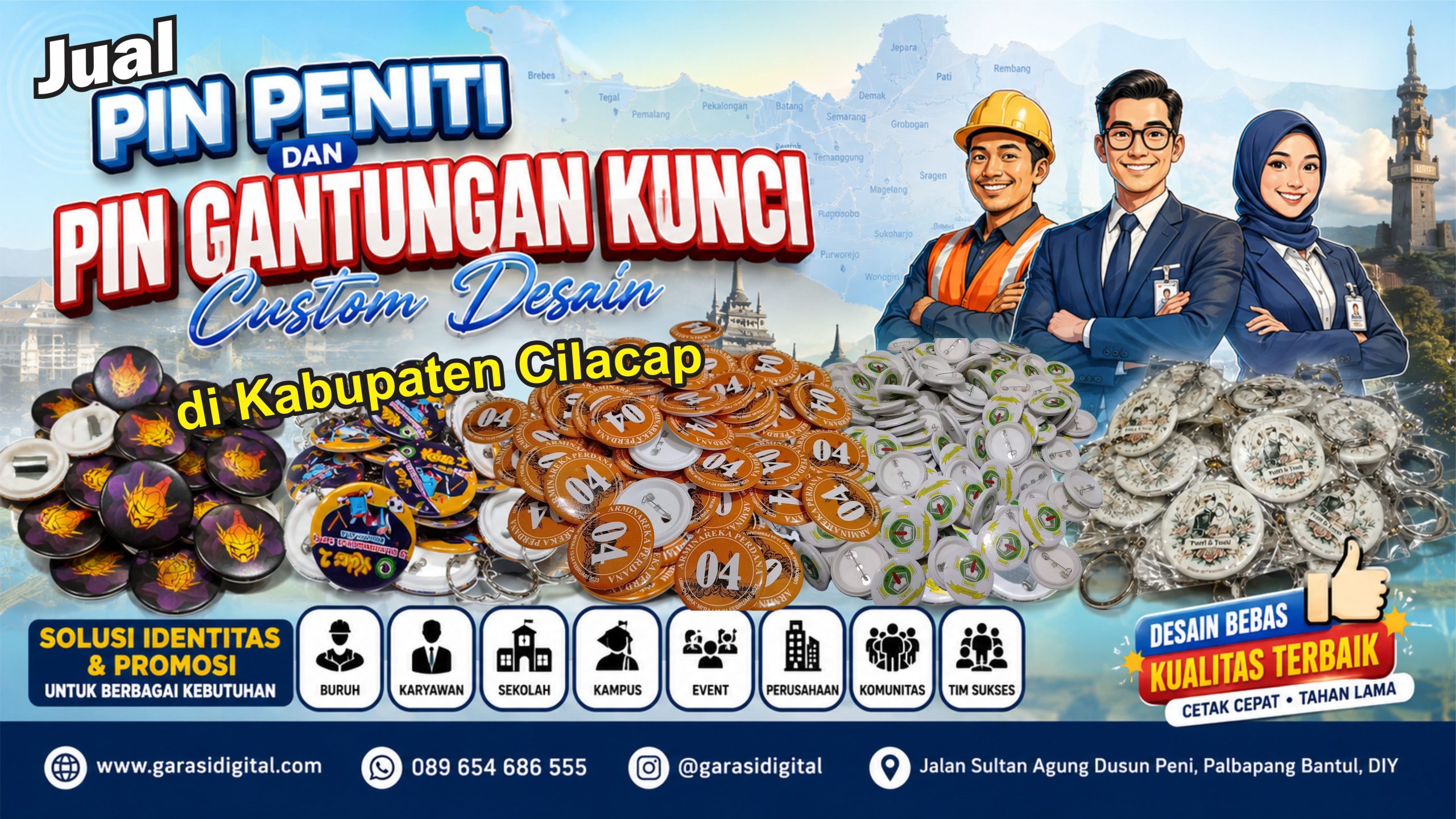 Jual Pin di Cilacap: Vendor Pin Peniti & Gantungan Kunci untuk Karyawan dan Buruh Pabrik